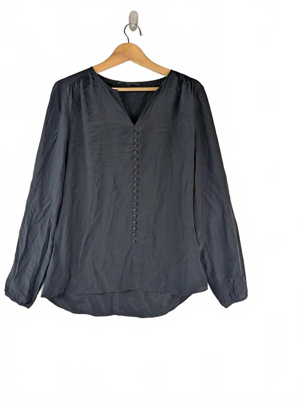 Antonio Melani Black Long-Sleeve V Neck‎ 100% Silk Blouse Size Small